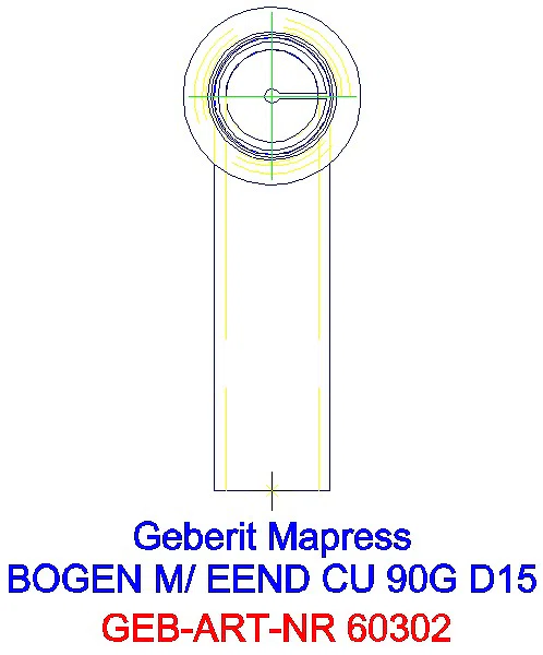 GE Mapress Kupfer Bogen 90Gr mit Einschubende d15_60302_L