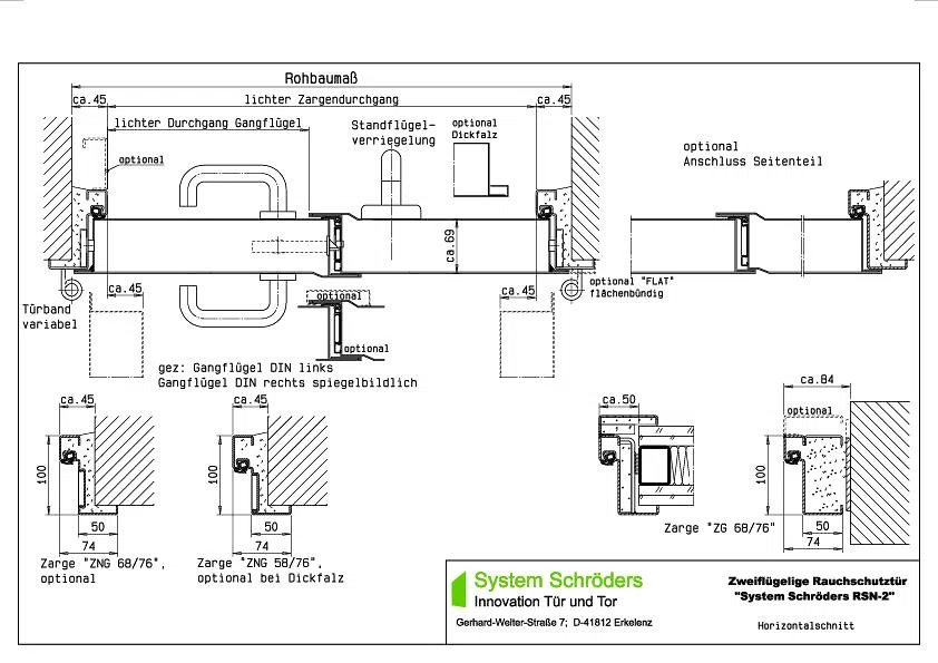 Rauchschutzstahltür -tor RS-2 zweiflügelig System Schröders RSN-2