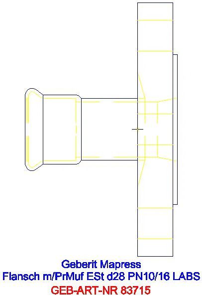 GE Mapress Edelstahl Flansch PN 10/16 mit Pressmuffe (LABS-frei), d28_83715_A