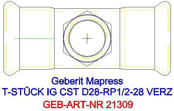 GE Mapress C-Stahl T-Stück mit IG d28-Rp1/2-28 verzinkt_21309_G