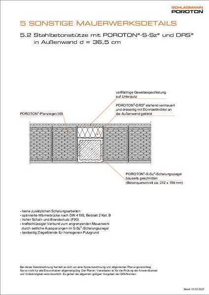 Stahlbetonstütze in Außenwand mit POROTON®-S-Sz®