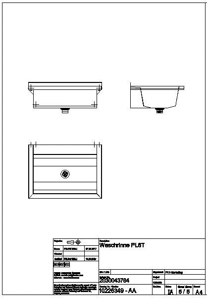 Waschrinne, PLANOX, Edelstahl, W.-Mont., 600x210x442 mm, m. Arm-bank, PL6T