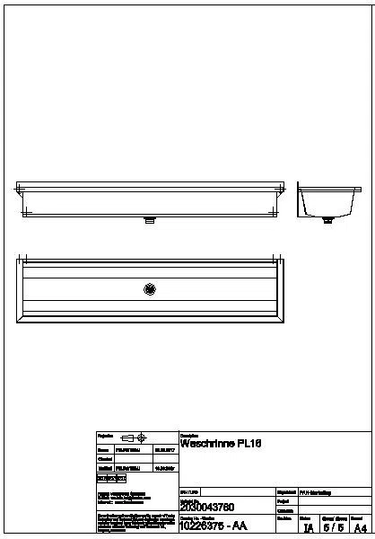 Waschrinne, PLANOX, Edelstahl, W.-Mont., 1600x210x382 mm, o. Arm-bank, PL16