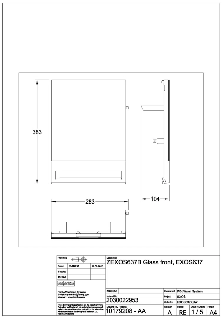 Front, EXOS, ESG schwarz, für EXOS637 , ZEXOS637B