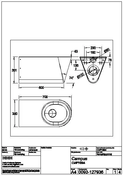 T-WC, CAMPUS, Edelstahl, wandhängend, 360x351x700 mm, barrierefrei, ohne Sitz, CMPX594