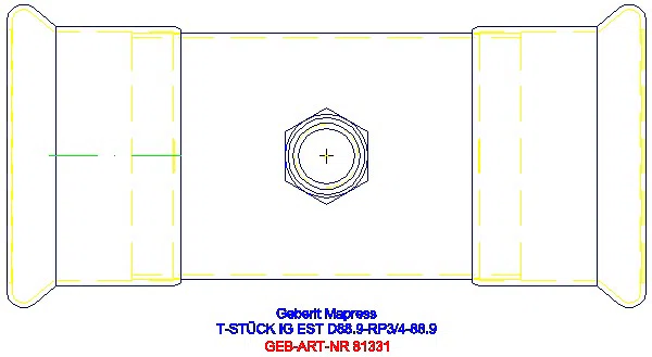 GE Mapress Edelstahl T-Stück mit IG (LABS-frei) d88.9-Rp3/4-88.9_81331_G