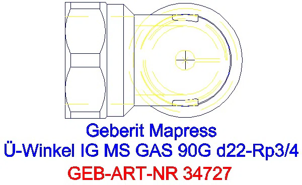 GE Mapress Kupfer Übergangswinkel 90Gr mit IG (Gas) Ms d22-Rp3/4_34727_G