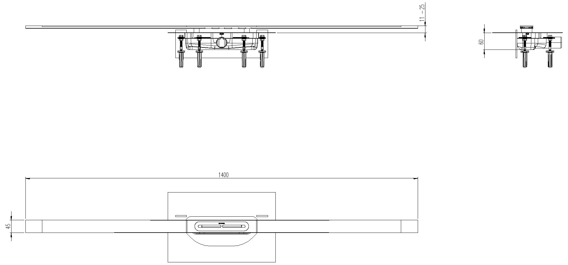 KESSEL-Duschrinne Linearis Infinity 60 L: 1400 mm, DN 40, Edelstahl poliert