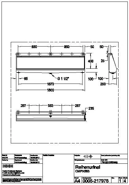 Reihenurinal, CAMPUS, Edelstahl V2A, 1800x515x235 mm, Siebablauf mittig, CMPX553