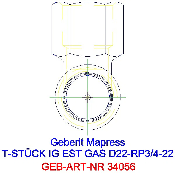 GE Mapress Edelstahl T-Stück mit IG (Gas) d22-Rp3/4-22_34056_L