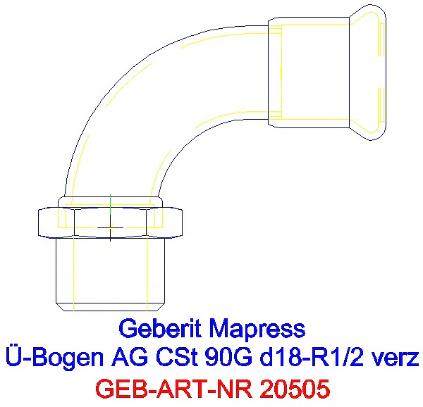 GE Mapress C-Stahl Übergangsbogen 90Gr mit AG d18-R1/2 verzinkt_20505_L