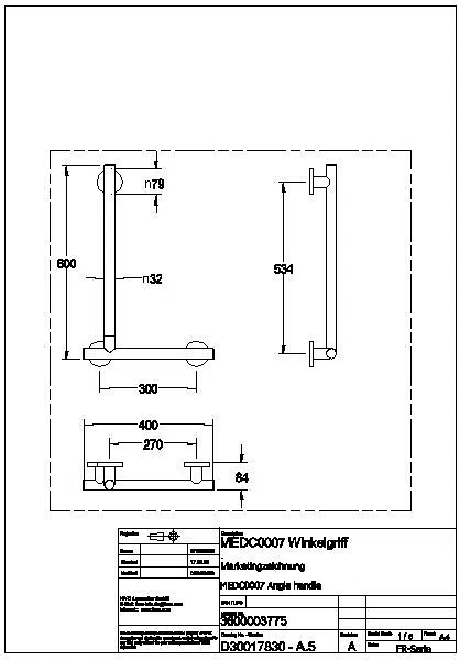 Winkelgriff, MEDCARE, Edst., grau, 90 Grad, 406x623x84 mm, Ausf. rechts, MEDC0007