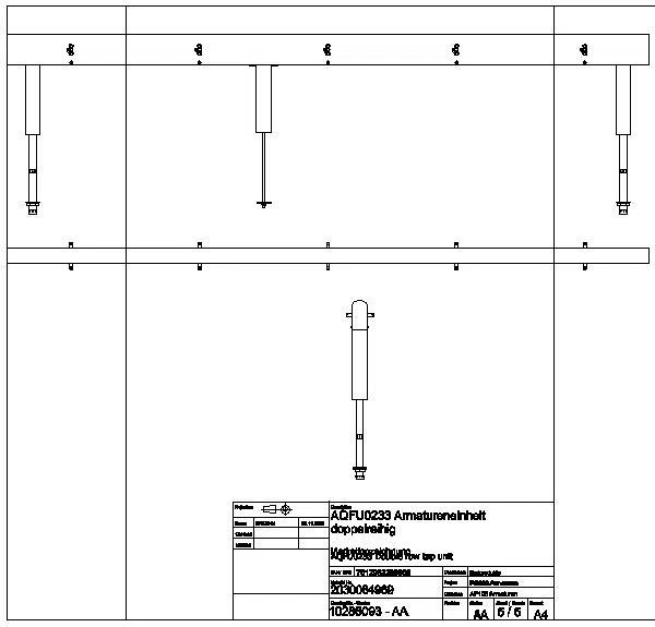 Armatureneinh., Edst., doppelreihig, 10 Waschplätze, 3000 mm, Wasserans un., AQFU0233