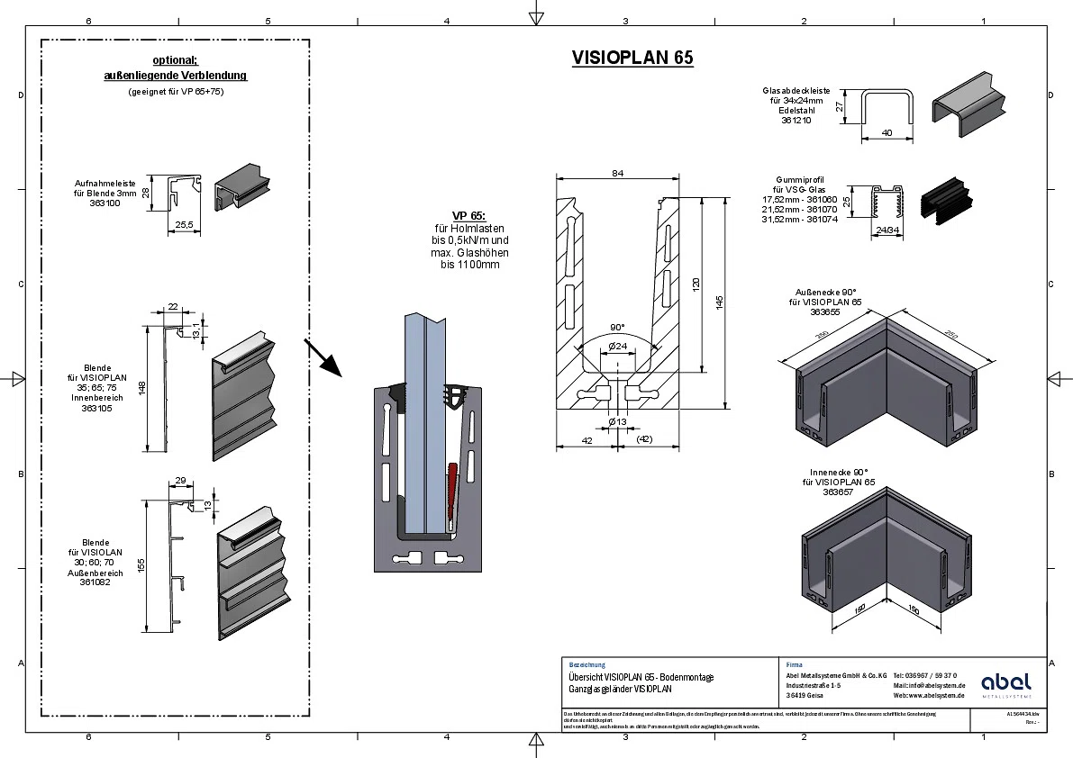 VISIOPLAN 65, Ganzglasgeländer - Bodenmontage