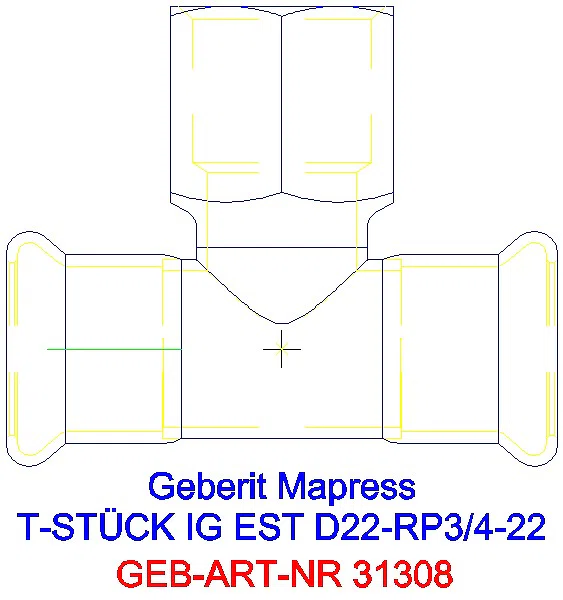 GE Mapress Edelstahl T-Stück mit IG d22-Rp3/4-22_31308_A