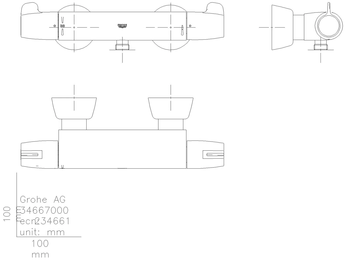 GROHE THM-Brausebatt. Grohtherm Special 34667 mit verdeckten S-Anschlüssen chrom