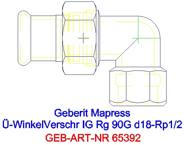 GE Mapress Kupfer Übergangswinkel- verschraubung 90Gr mit IG Rg d18-Rp1/2_65392_A