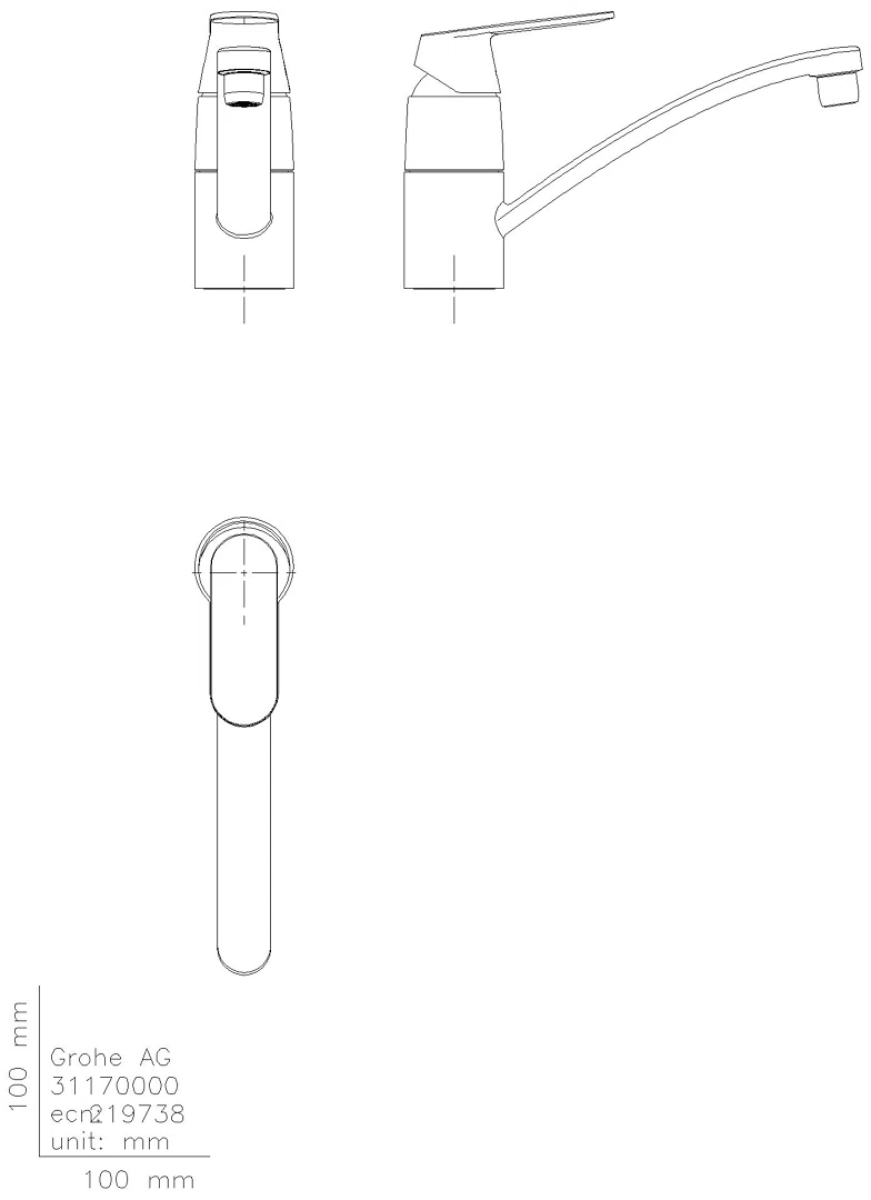 GROHE EH-SPT-Batterie Eurosmart C 31170 Auslauf flach Vor-Fenster-Montage chrom