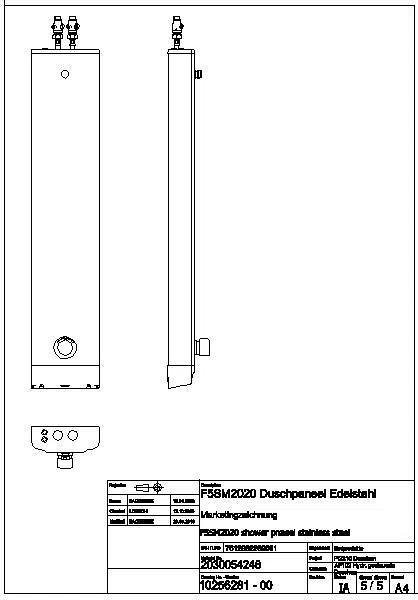 Duschpaneel, F5, hydr., Edelstahl, Mischer, f. Duschkopf, F5SM2020