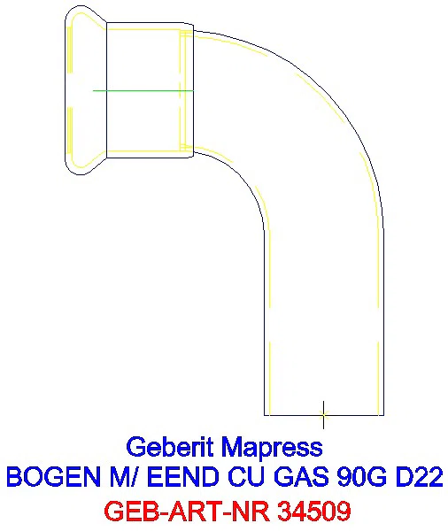 GE Mapress Kupfer Bogen 90Gr mit Einschubende (Gas) d22_34509_A