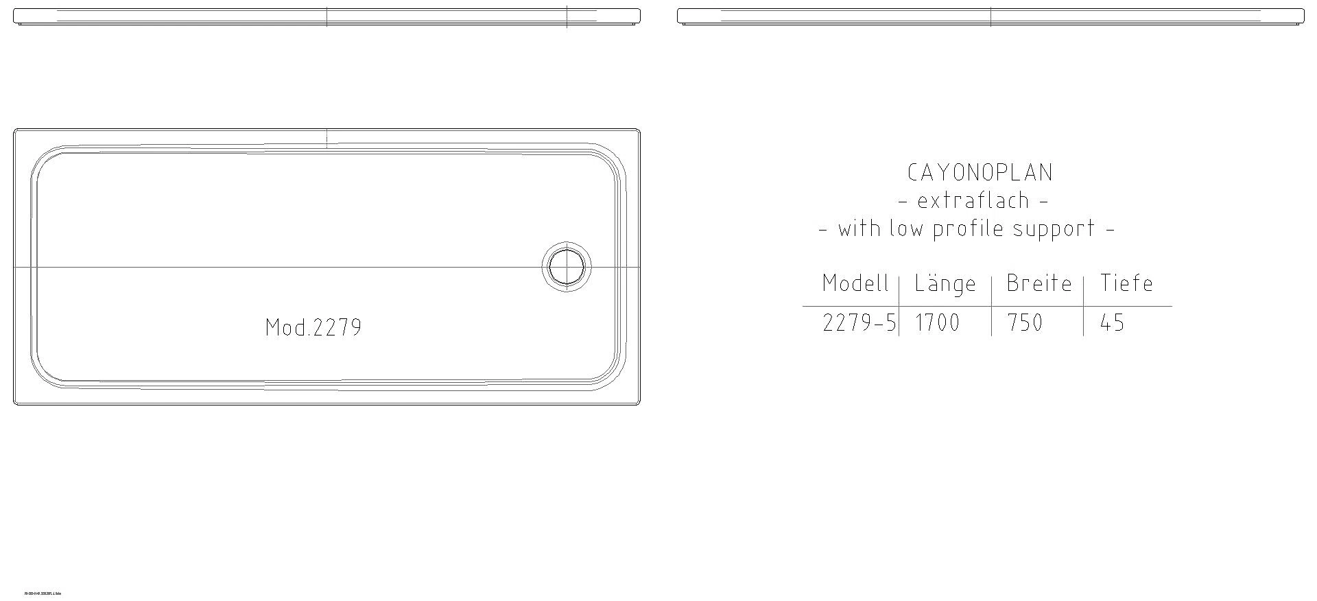 KALDEWEI CAYONOPLAN MIT WANNENTRÄGER EXTRAFLACH Duschfläche, 750x1700x40 mm, Modell-Nr: 2279-5