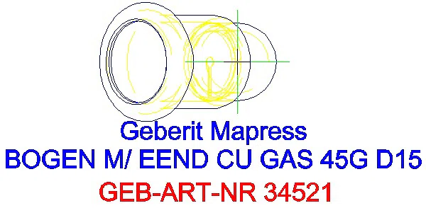 GE Mapress Kupfer Bogen 45Gr mit Einschubende (Gas) d15_34521_G