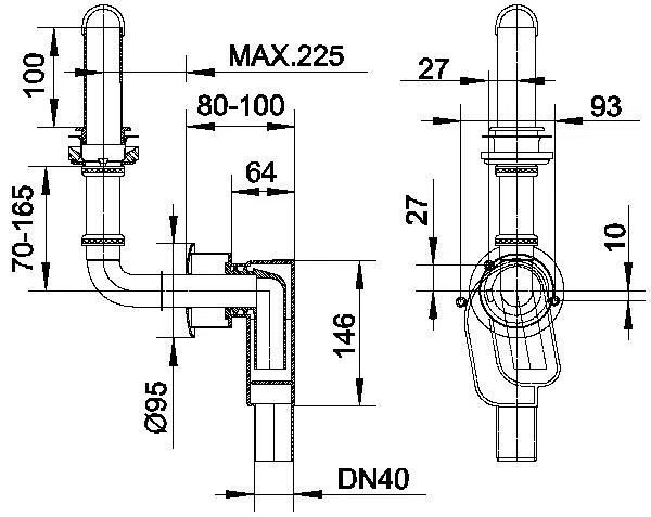 DALLMER Wandeinbau-Siphon 300 PC CR, DN 40