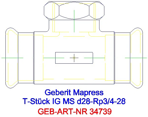 GE Mapress Kupfer T-Stück mit IG Gas d28-Rp3/4-28_34739_A