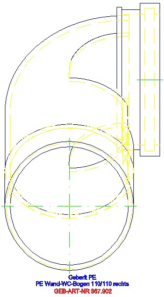 GE PE Anschlussbogen 90Gr für Wand-WC re. gekröpft mit Erweiterung d110/110_367.902.16.1_L