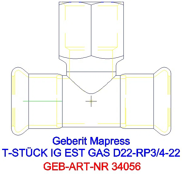 GE Mapress Edelstahl T-Stück mit IG (Gas) d22-Rp3/4-22_34056_A