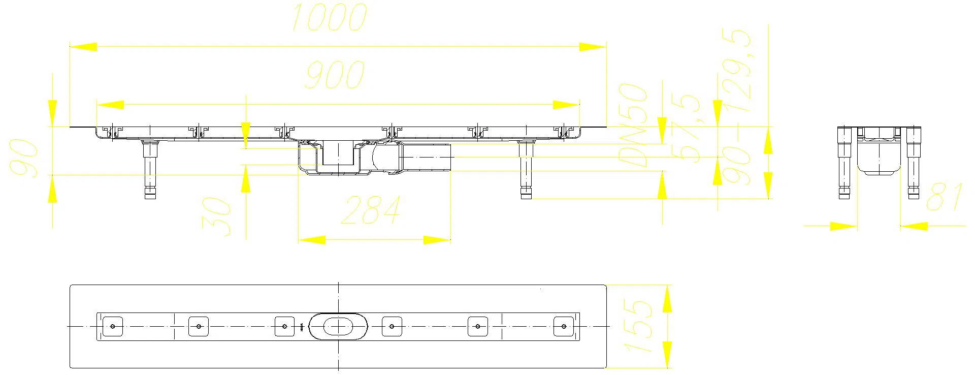DALLMER Duschrinne CeraLine PLAN F 900 mm, DN 50