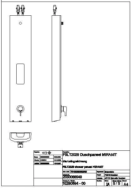 Duschpaneel, F5, MIRANIT, Thermostat, EHM, f. Duschkopf, Ablg., Hygieneoption, F5LT2029