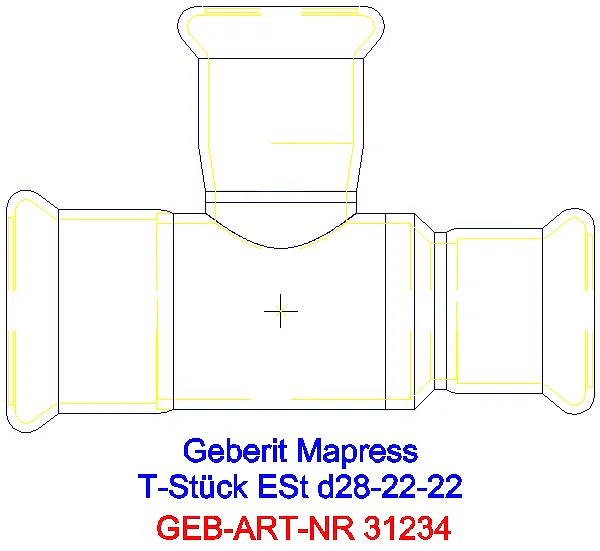 GE Mapress Edelstahl T-Stück reduziert d28-22-22_31234_A
