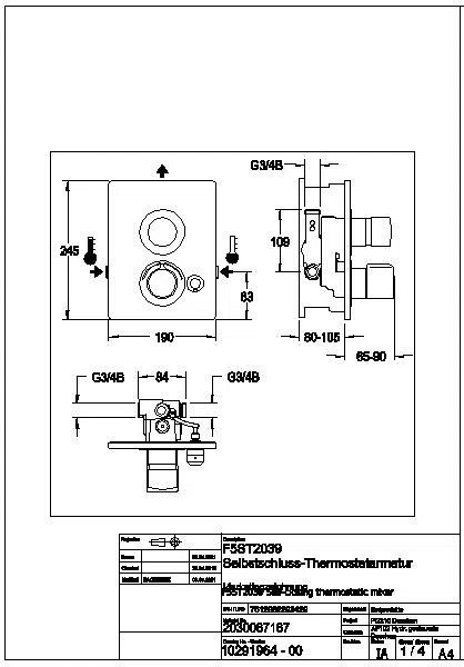 Duscharmatur, F5, hydr., Thermostat, UP, Fertigbauset, o. Hygieneoption, ABE, F5ST2039