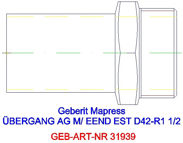 GE Mapress Edelstahl Übergang mit AG und Einschubende d42-R1 1/2_31939_A