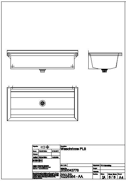 Waschrinne, PLANOX, Edelstahl, Wandmonatge, 800x210x382 mm, o. Arm-bank, PL8
