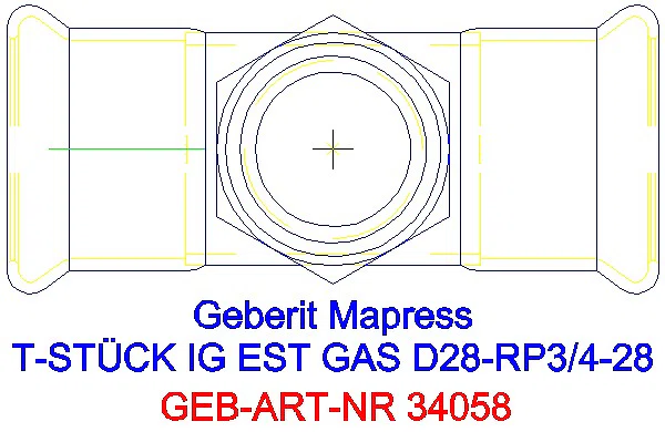 GE Mapress Edelstahl T-Stück mit IG (Gas) d28-Rp3/4-28_34058_G