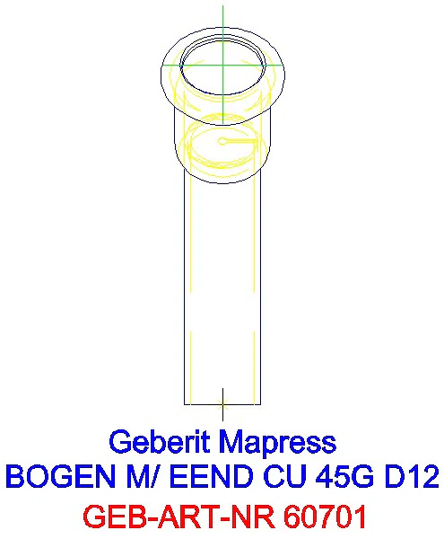 GE Mapress Kupfer Bogen 45Gr mit Einschubende d12_60701_L