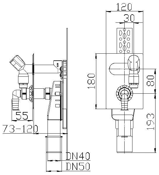 DALLMER Wandeinbau-Waschgeräte-Siphon 406 senkrecht, DN 40/DN 50