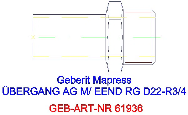 GE Mapress Kupfer Übergang mit AG und Einschubende Rg d22-R3/4_61936_G