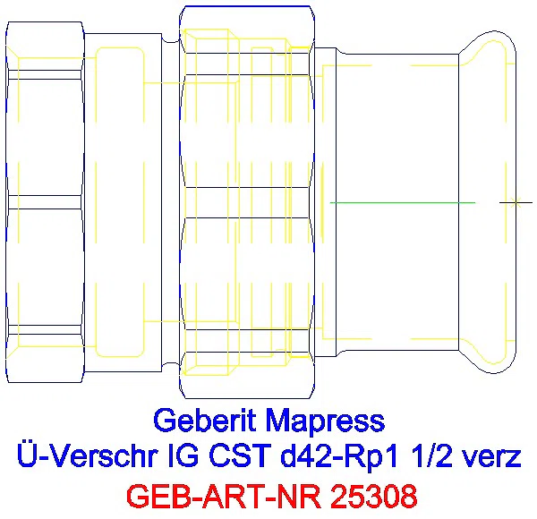 GE Mapress C-Stahl Übergangs- verschraubung mit IG d42-Rp1 1/2verzinkt_25308_A