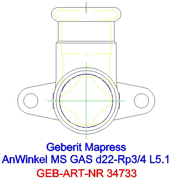 GE Mapress Kupfer Anschlusswinkel 90Gr (Gas) Ms d22-Rp3/4_34733_A