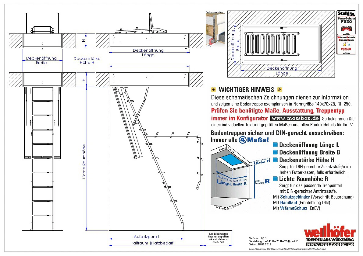 Bodentreppe StahlBlau mit FeuerSchutz FS30 und WärmeSchutz WSPH Passivhaus