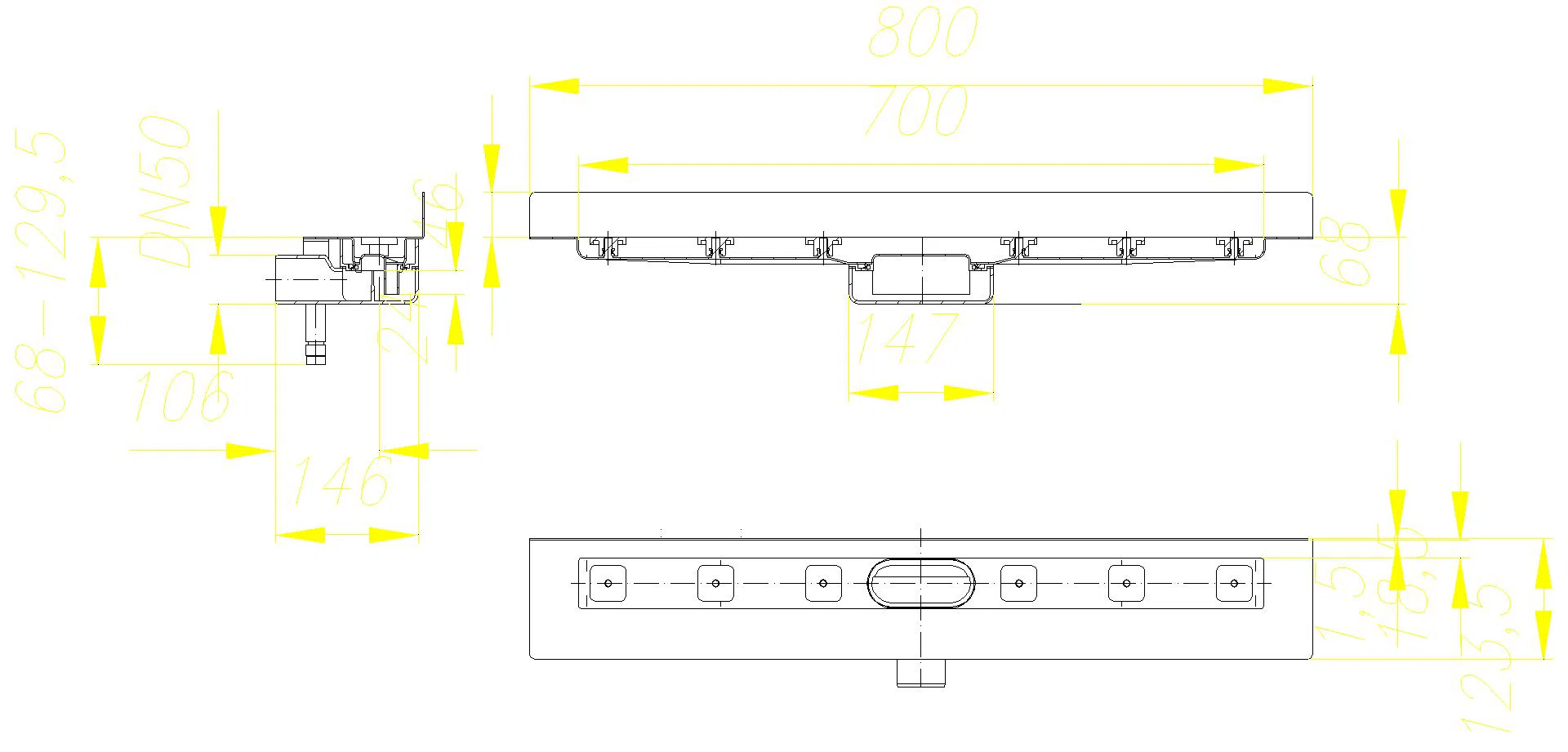 DALLMER Duschrinne CeraLine Nano W 700 mm, DN 50