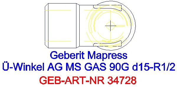 GE Mapress Kupfer Übergangswinkel 90Gr mit AG (Gas) Ms Gas d15-R1/2_34728_G