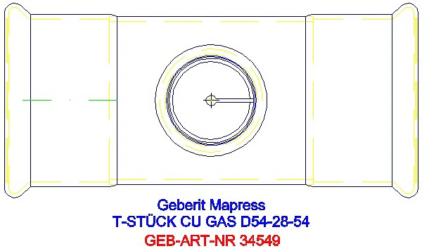 GE Mapress Kupfer T-Stück reduziert (Gas) d54-28-54_34549_G