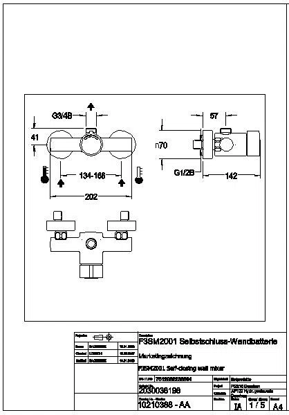 Wandbatterie, F3, hydr., Mischer, für Bogen/Duschrohr, F3SM2001
