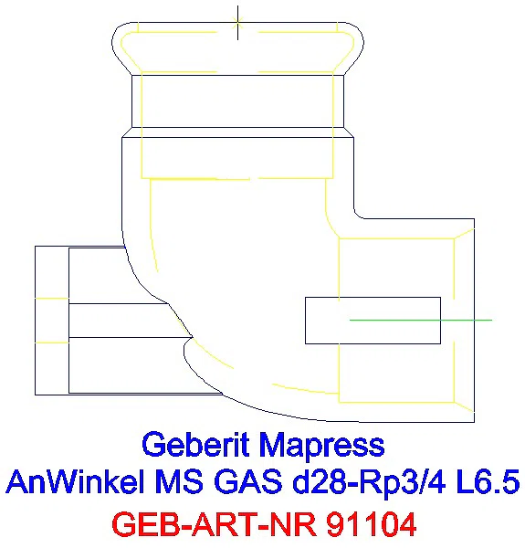 GE Mapress Kupfer Übergangswinkel 90Gr (Gas) d28-Rp3/4_91104_L