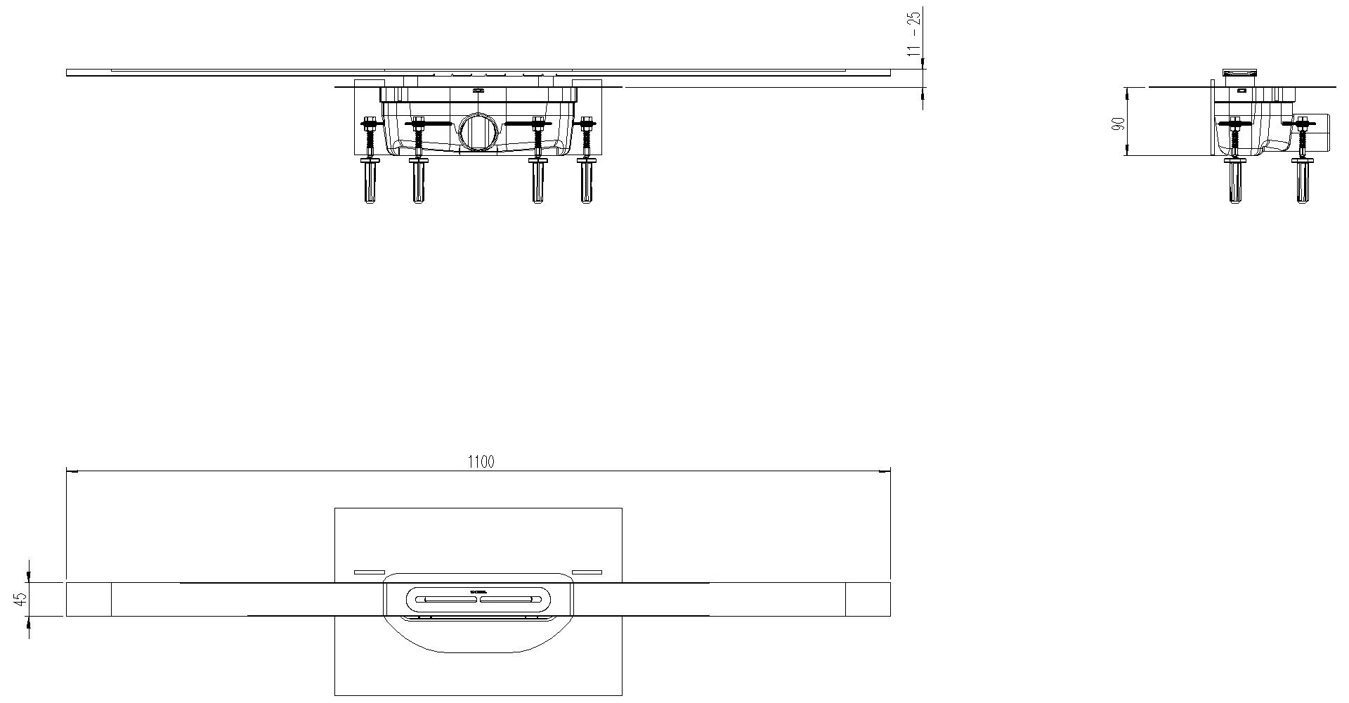 KESSEL-Duschrinne Linearis Infinity 90 L: 1100 mm, DN 50, Black, gebürstet