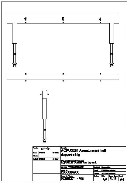 Armatureneinh., Edst., doppelreihig, 6 Waschplätze, 1800 mm, Wasserans un., AQFU0231